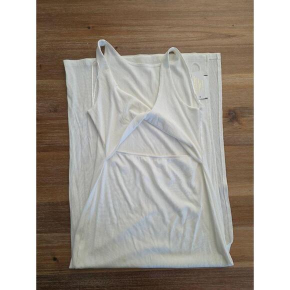 NWT L*SPACE Cream Ribbed Twist Cutout Maxi Dress Sleeveless Keyhole Large - Picture 7 of 10